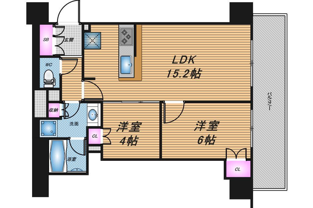 クレヴィアタワー大阪本町　2LDK　間取り