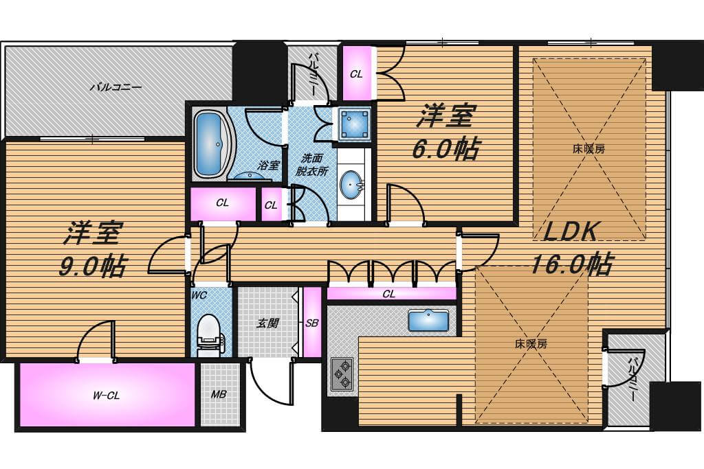 D’グランセ上町台ハイレジデンス　2LDK　間取り