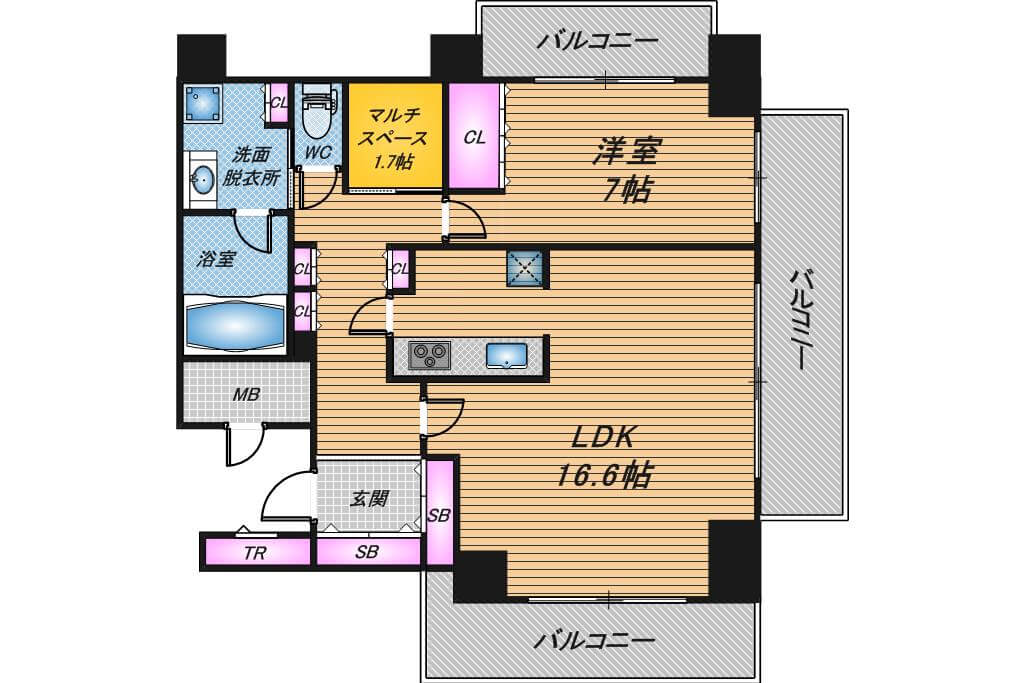 エルザグレース堀江タワー　1LDK　間取り