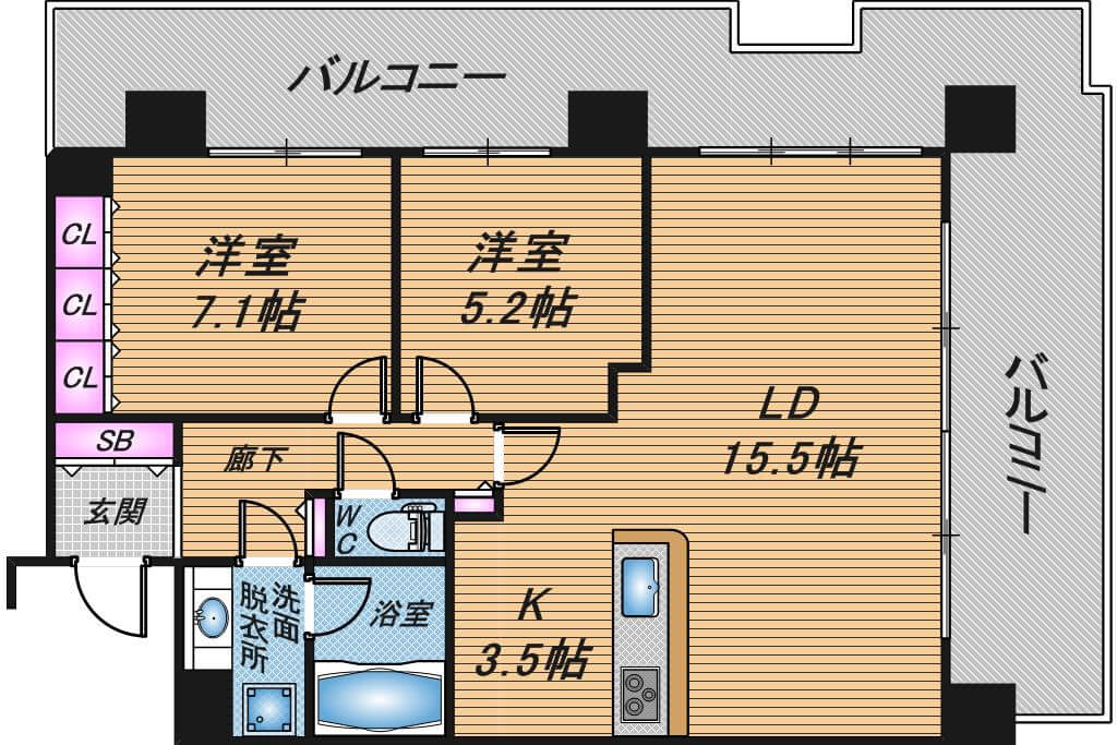 エルザグレース堀江タワー　2LDK　間取り