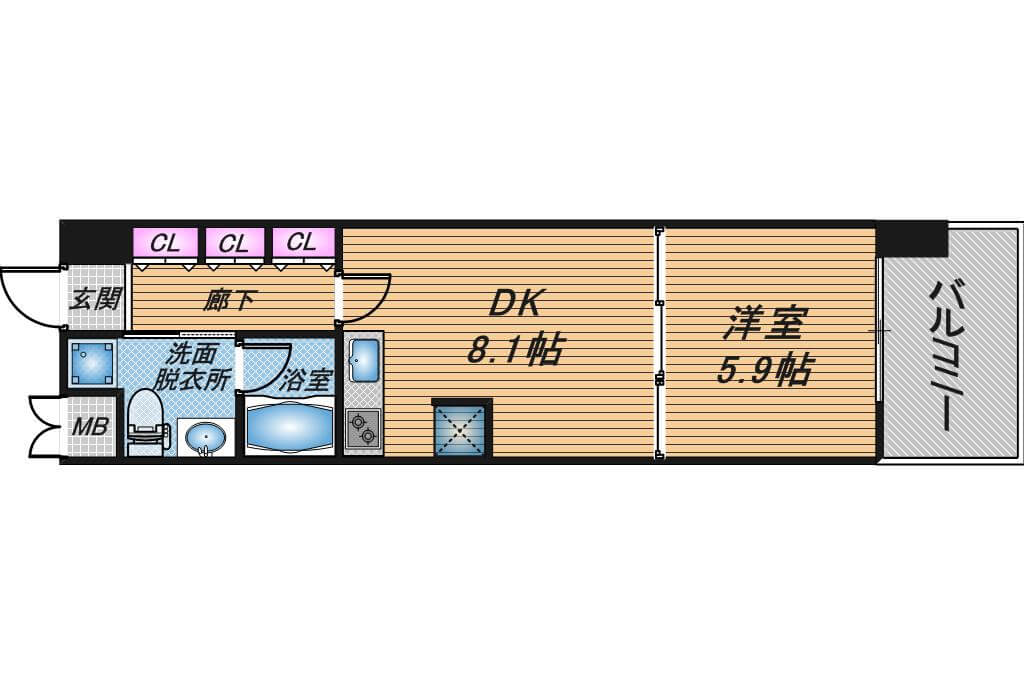 エグゼレジデンスタワー　1DK　間取り