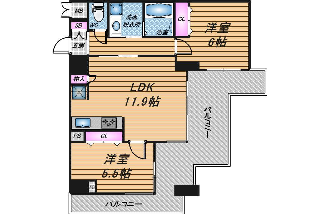 エグゼレジデンスタワー　2LDK　間取り