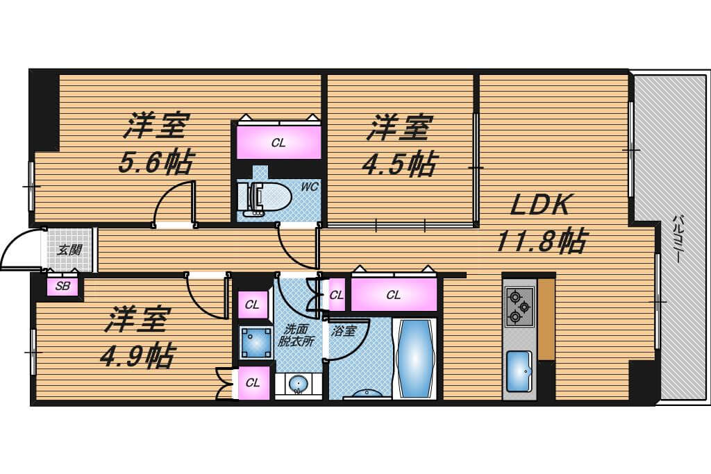 ファミール扇町アーバンステージ　3LDK　間取り