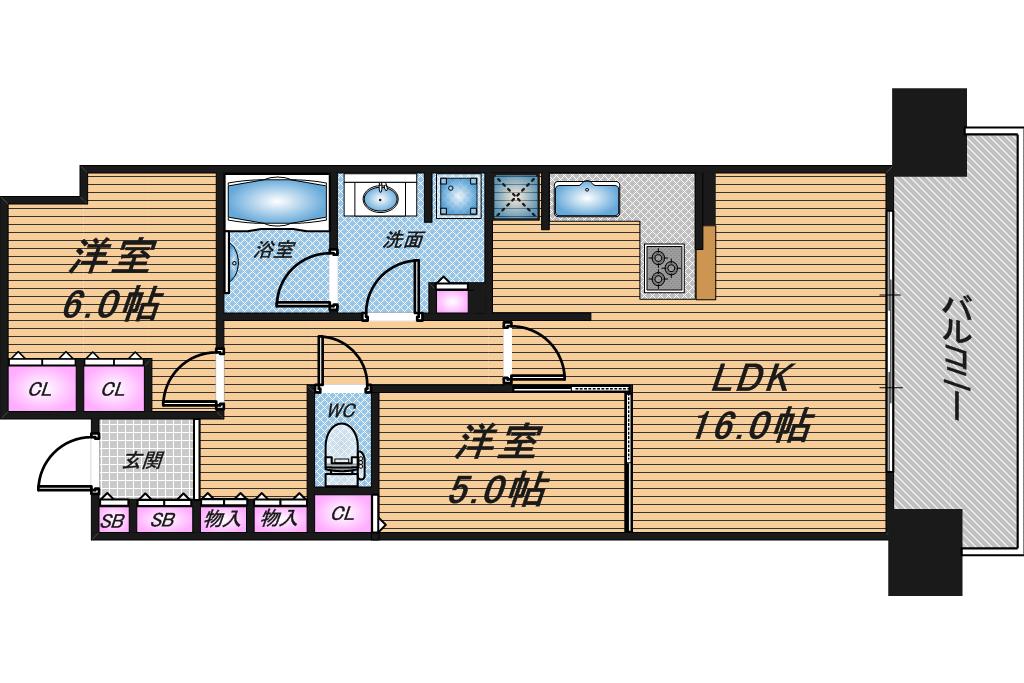 ジオ福島野田 The Marks　2LDK　間取り