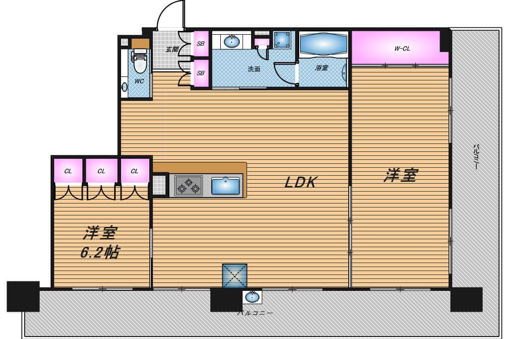 ジオ北堀江　2LDK　間取り