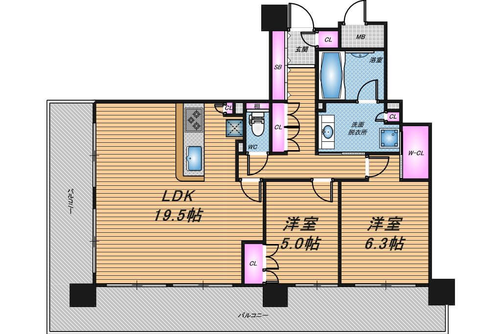 ジオ北堀江　2LDK　間取り