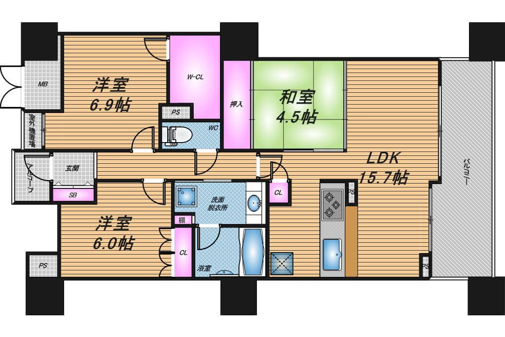 ジオタワー京町堀　3LDK　間取り