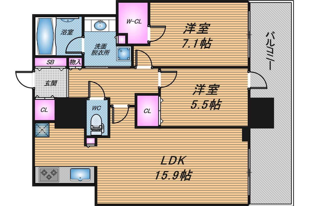 ジオタワー南森町　2LDK　間取り