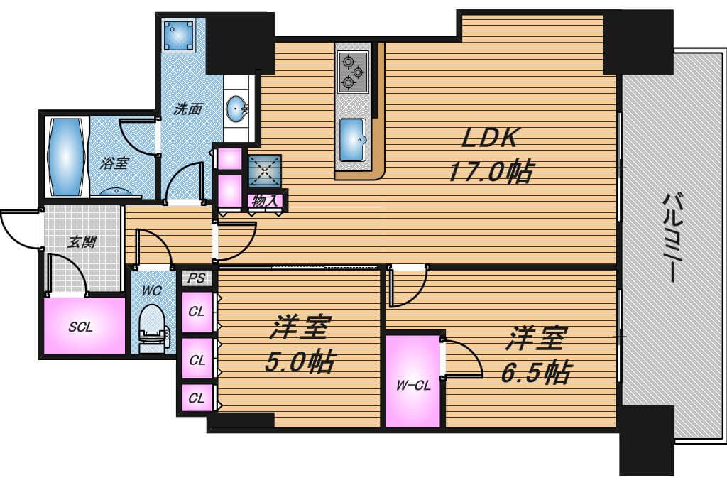 ジオタワー南森町　2LDK　間取り