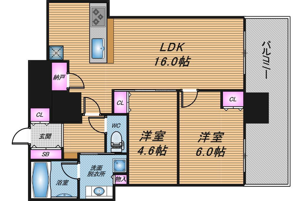 ジオタワー南森町　2LDK　間取り