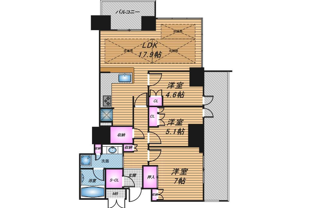 ジオタワー南森町　3LDK　間取り