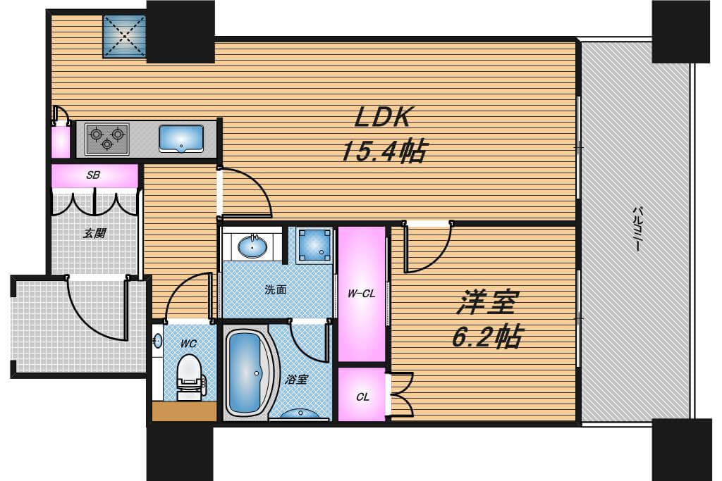 グランドメゾン京町堀タワー　1LDK　間取り