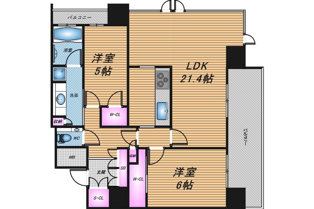 グランドメゾン京町堀タワー　2LDK　間取り