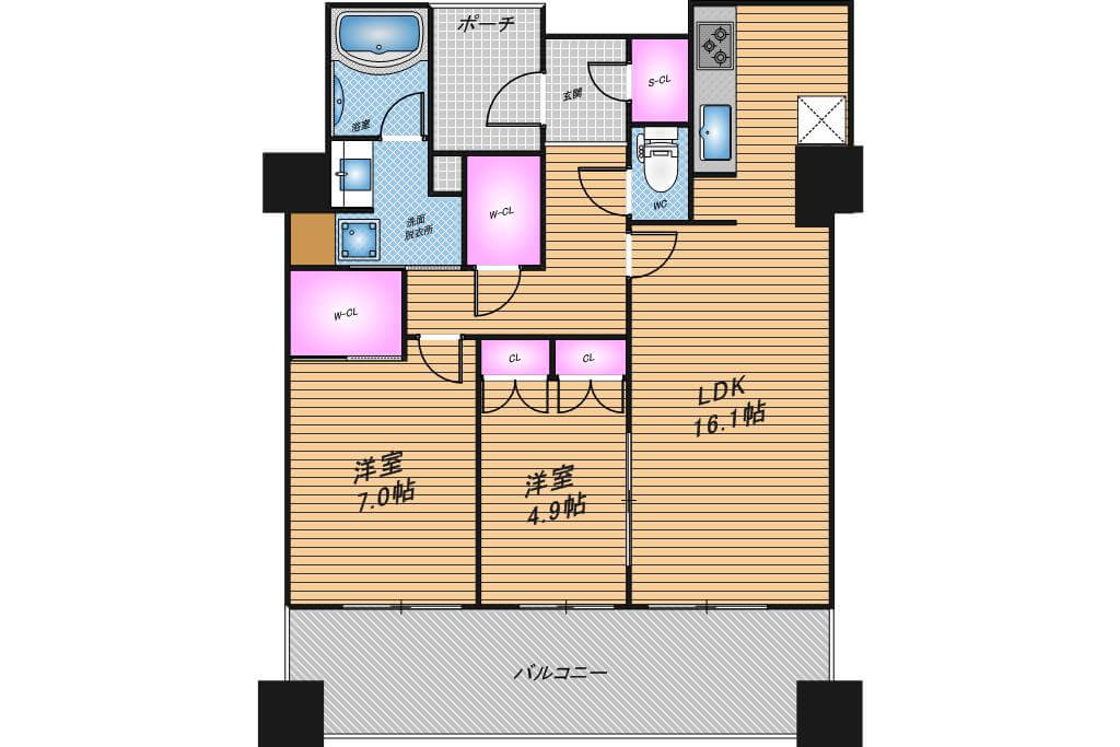 グランドメゾン京町堀タワー　2LDK　間取り