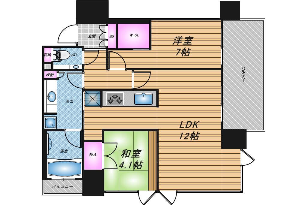 グランドメゾン京町堀タワー　2LDK　間取り