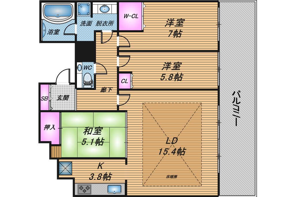 グランドメゾン京町堀タワー　3LDK　間取り