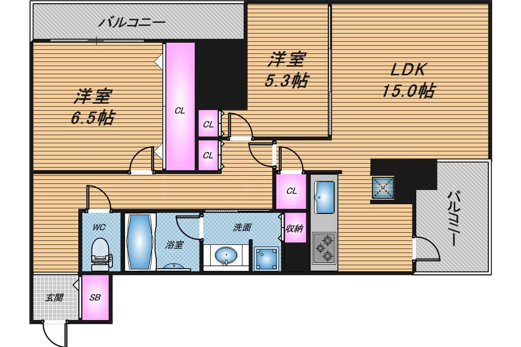 グランドメゾン新梅田タワー　2LDK　間取り