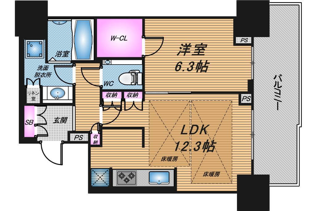 グランドメゾン上町台レジデンスタワー　1LDK　間取り