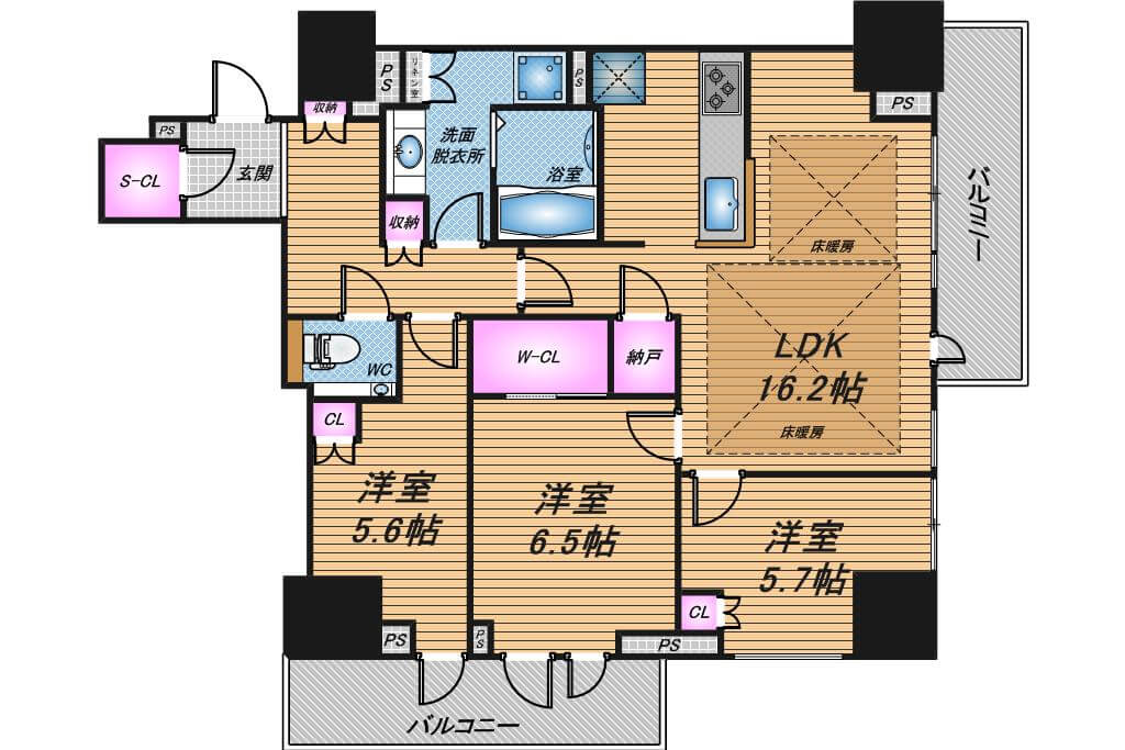 グランドメゾン上町台レジデンスタワー　3LDK　間取り