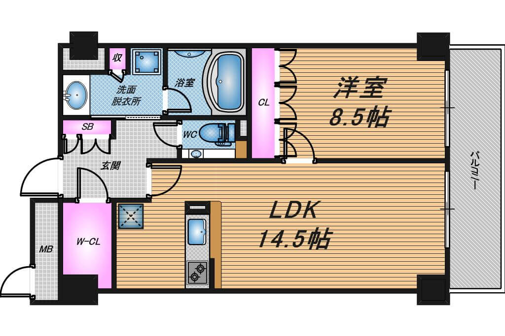 本町橋タワー　1LDK　間取り