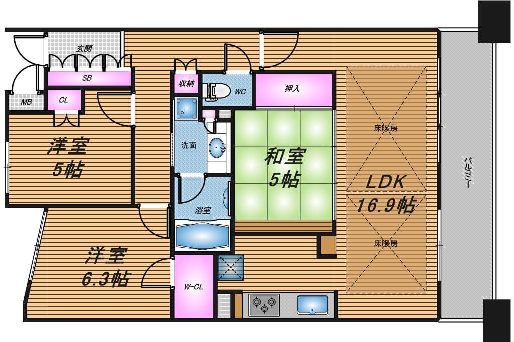 イトーピア北浜スウィートマーク　3LDK　間取り