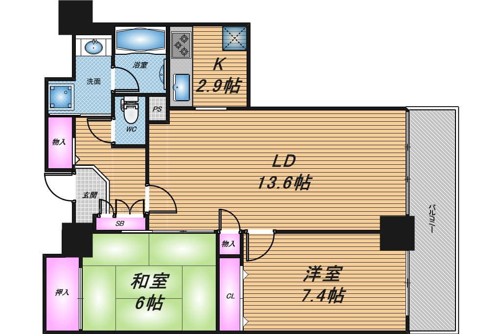 キングマンション堂島川　2LDK　間取り