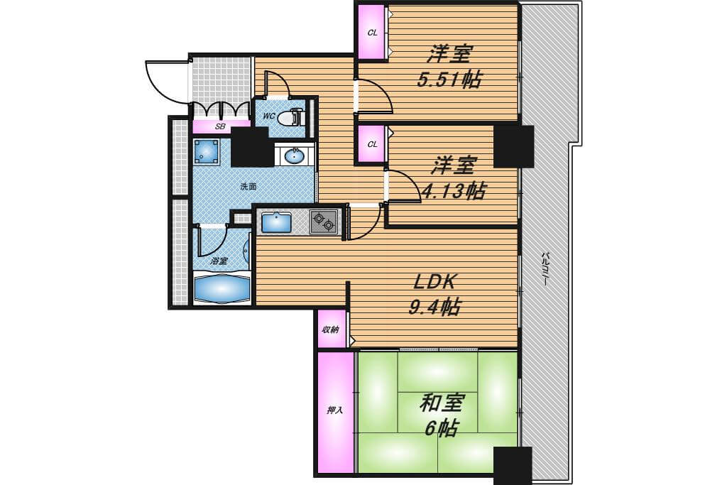 キングマンション心斎橋東　3LDK　間取り