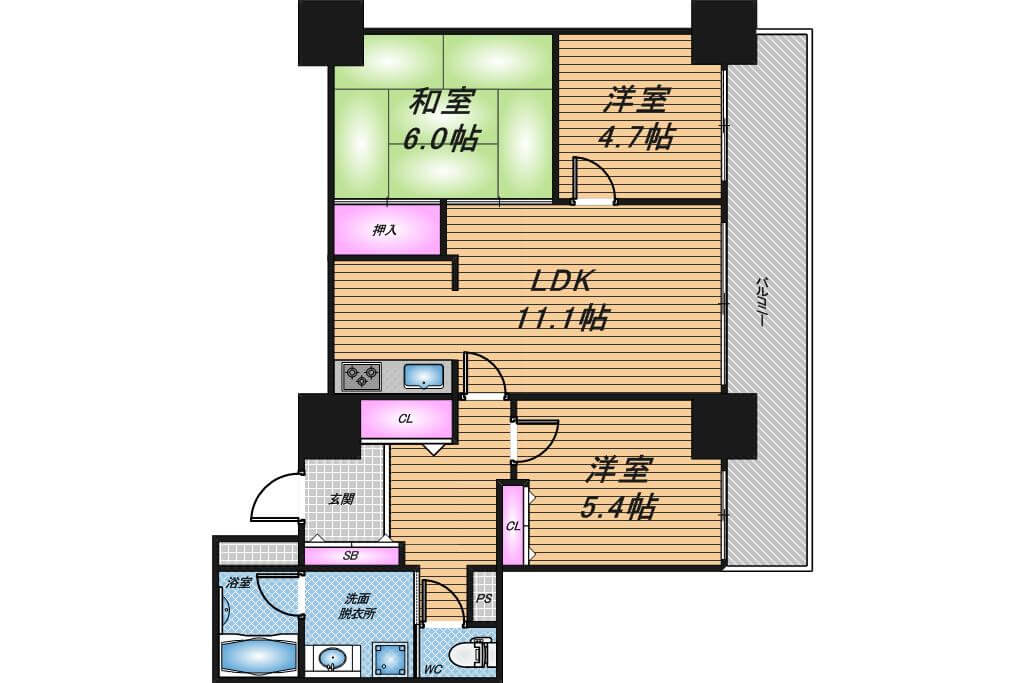 キングマンション心斎橋東　3LDK　間取り