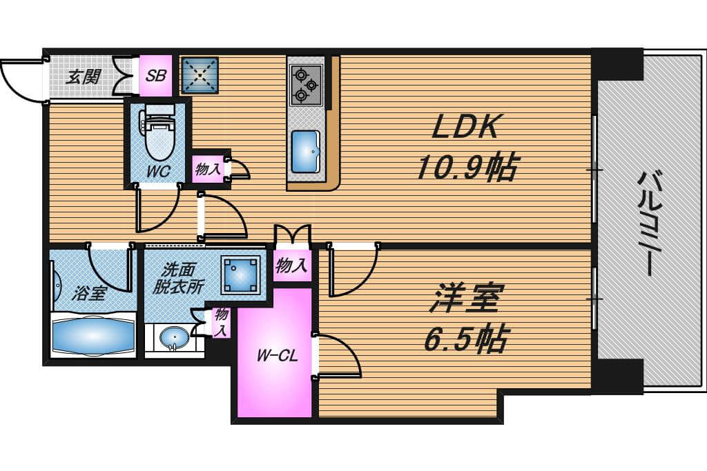 北浜ミッドタワー　1LDK　間取り