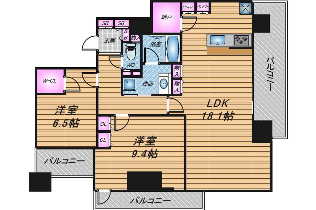 北浜ミッドタワー　2LDK　間取り