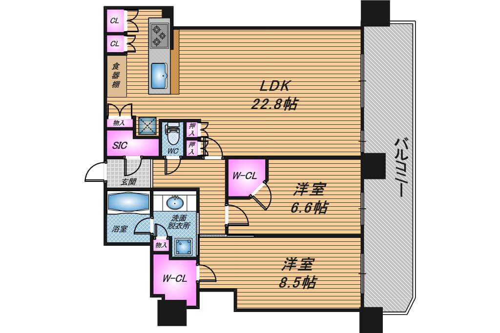 北浜ミッドタワー　2LDK　間取り