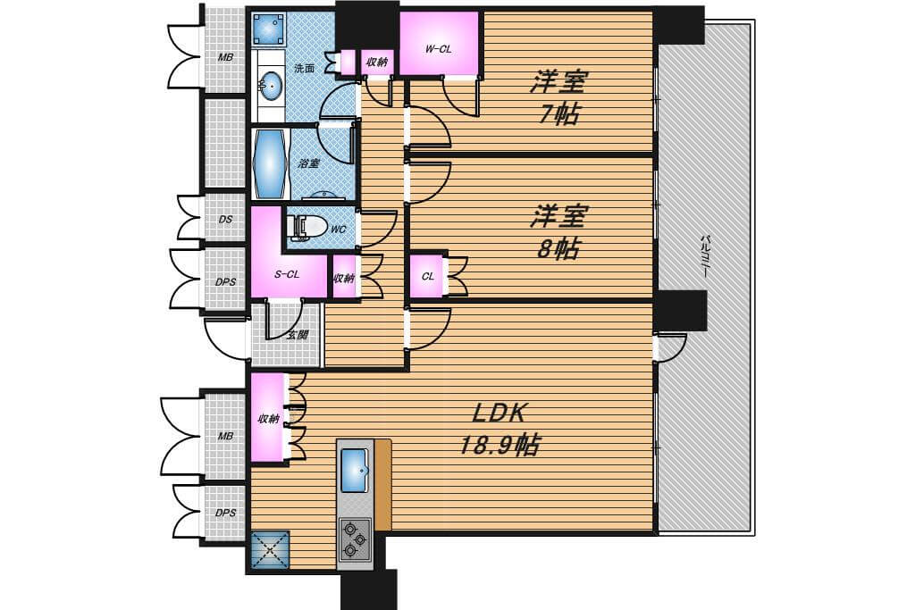 北浜ミッドタワー　2LDK　間取り