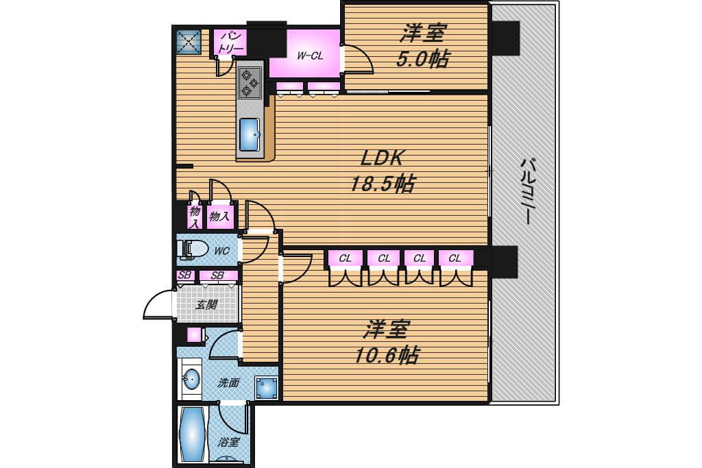 北浜ミッドタワー　2LDK　間取り