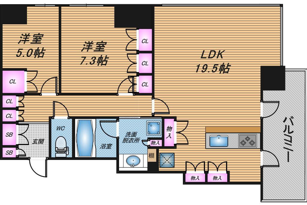 北浜ミッドタワー　2LDK　間取り