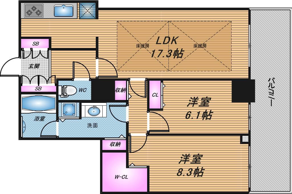 ローレルコート難波　2LDK　間取り