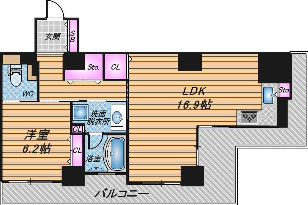 ローレルコート上本町　1LDK　間取り