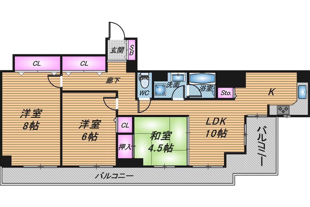 ローレルコート上本町　3LDK　間取り