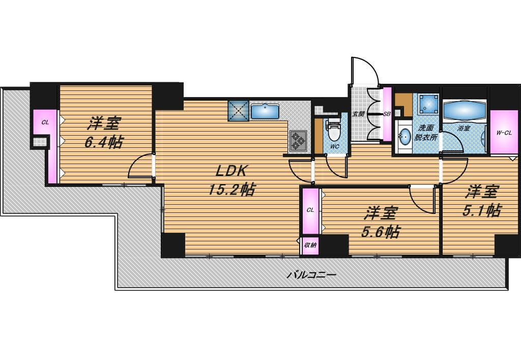 ローレルコート上本町　3LDK　間取り