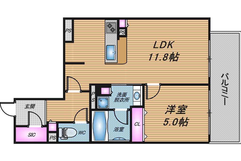 ローレルタワー御堂筋本町　1LDK　間取り