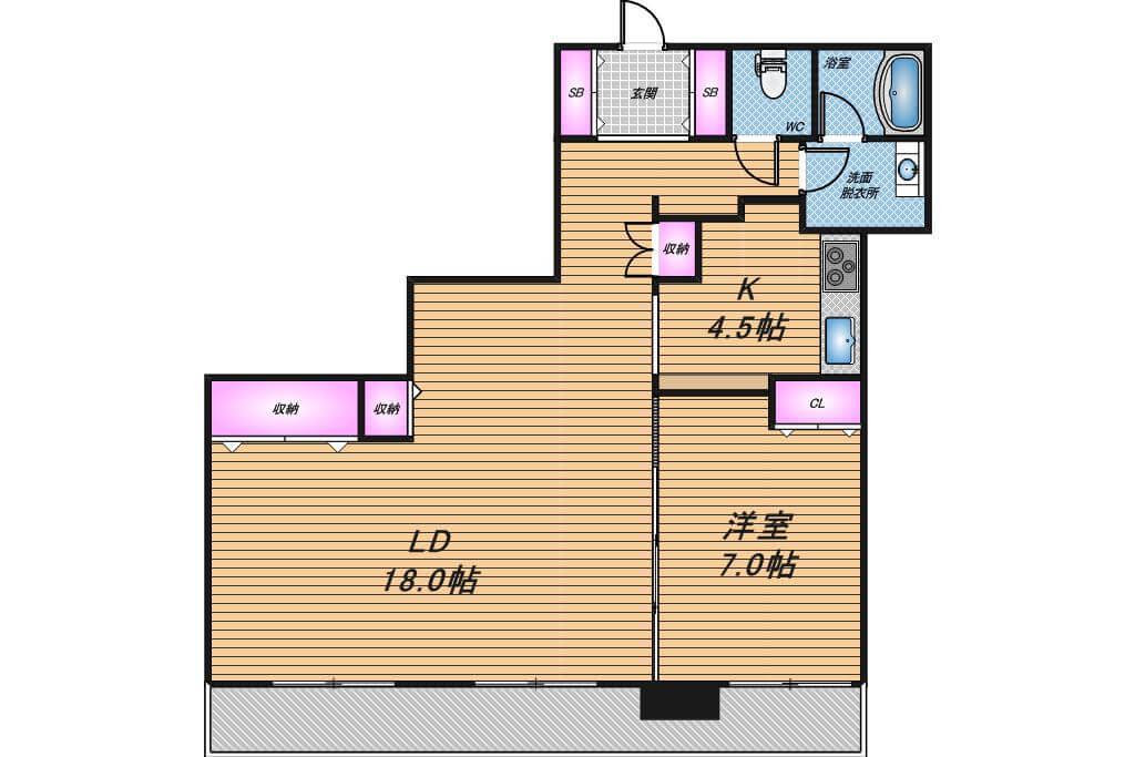 ローレルタワー難波　1LDK　間取り