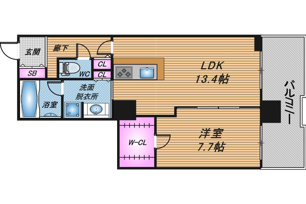 ローレルタワー難波　1LDK　間取り