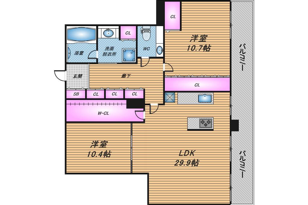 ローレルタワー難波　2LDK　間取り