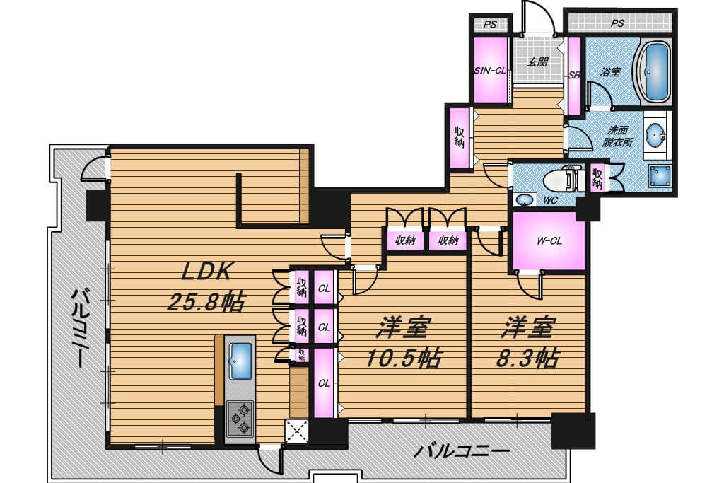 ローレルタワー難波　2LDK　間取り