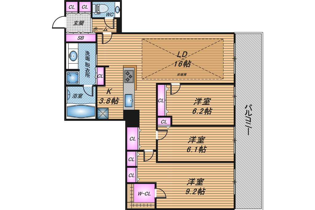 ローレルタワー難波　3LDK　間取り