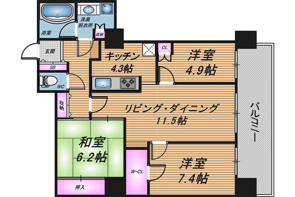 ローレルタワー難波　3LDK　間取り