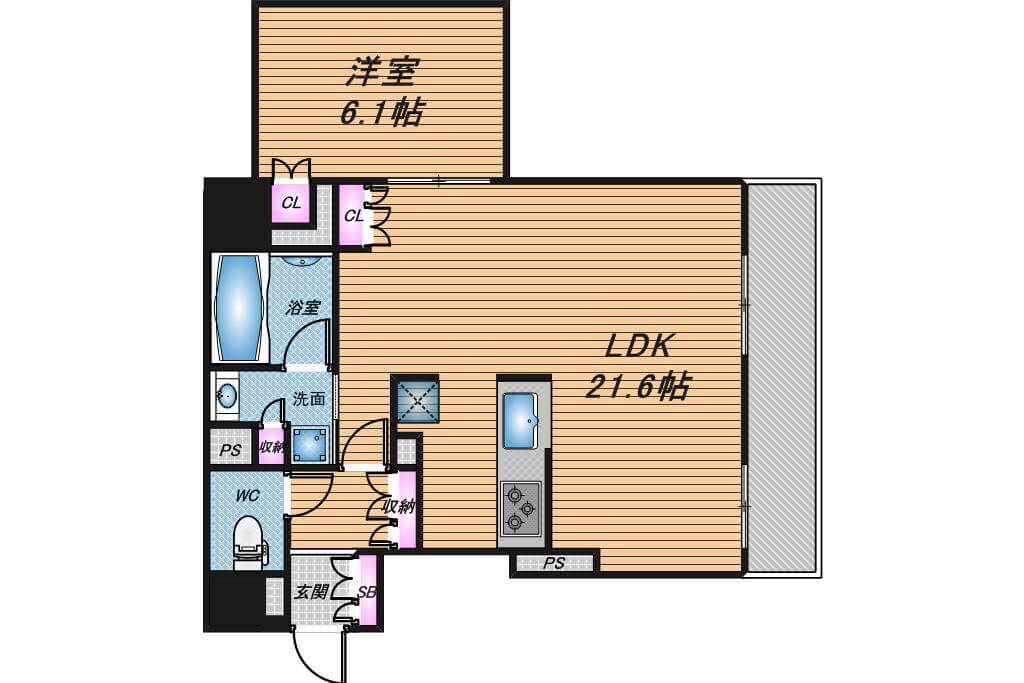 ローレルタワー心斎橋　1LDK　間取り