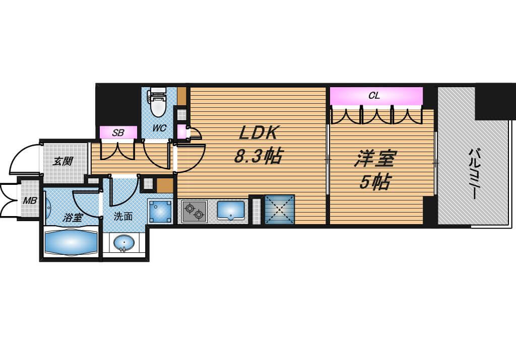 ローレルタワー心斎橋　1LDK　間取り