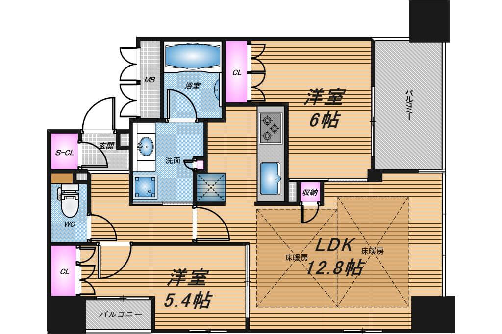 ローレルタワー心斎橋　2LDK　間取り