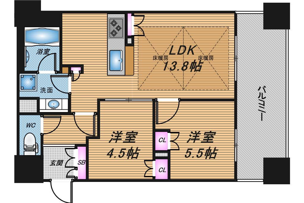 ローレルタワー心斎橋　2LDK　間取り