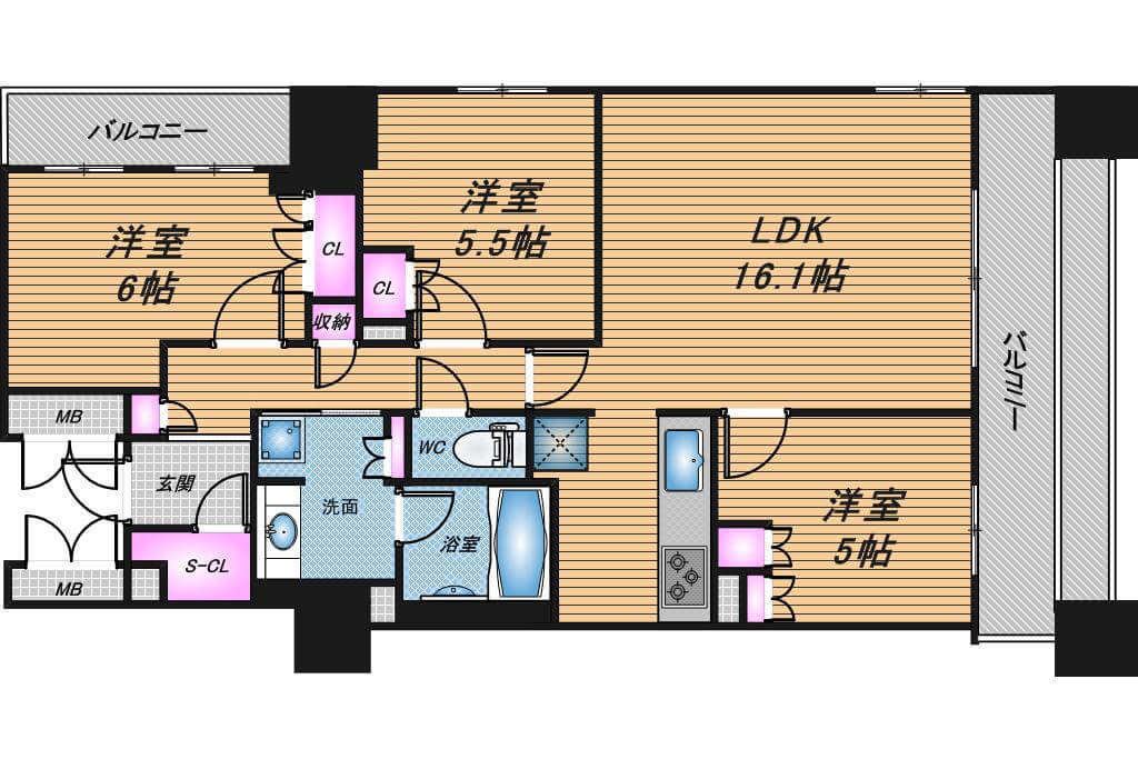 ローレルタワー心斎橋　3LDK　間取り